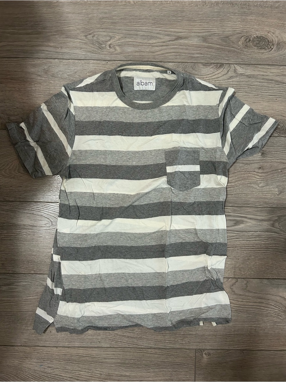 Albam Men's Gray & White Striped Pocket T-Shirt